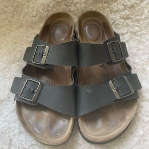FITORY Men’s Leather insole Sandals with two buckles open toe slides SandalsSZ8